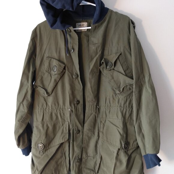 Vintage Army Shirt Jacket Hoodie Shacket OOAK Olive Green Blue Size Small - Picture 3 of 10